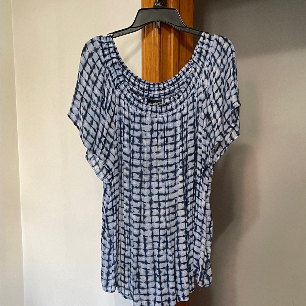 Cato Navy and White Patterned Blouse